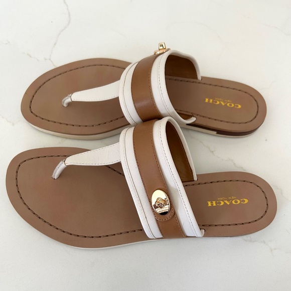 COACH Eileen Turn Lock Slide Sandals Flip Flops Chalk Nude Women’s Size 8.5B - Picture 3 of 5